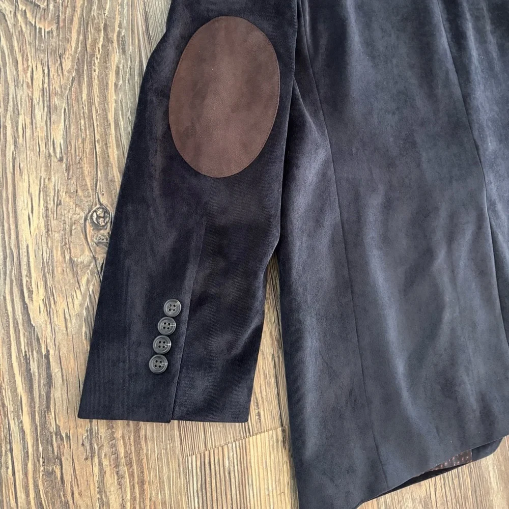Chaps Corduroy Blazer Sports Coat Mens 44L Elbow Patches Black Paisley Lining